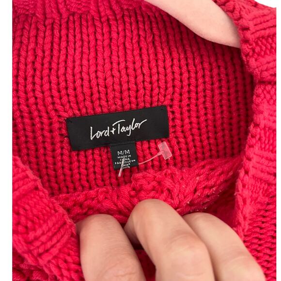 Lord & Taylor scarlet red chunky knit sweater mock neck medium - Picture 3 of 4